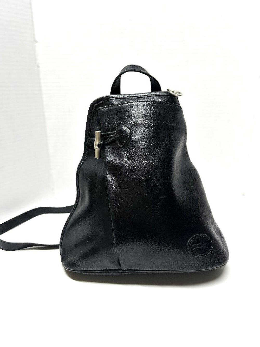 Longchamp Black Leather Backpack Purse